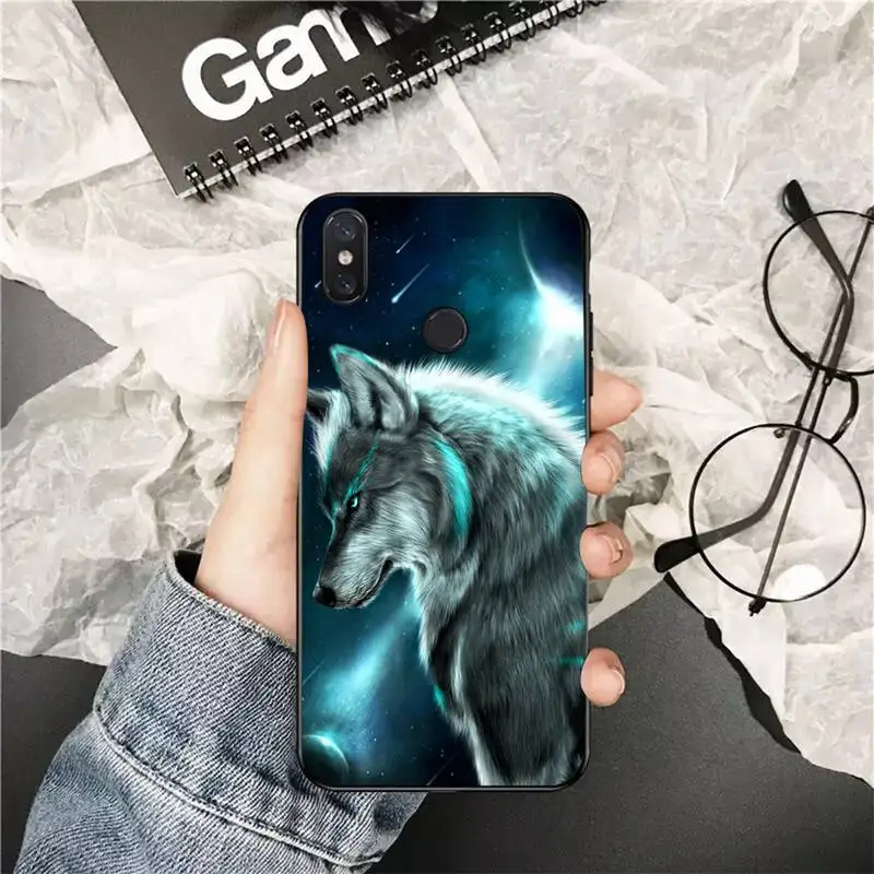 xiaomi leather case glass Yinuoda Moon roaring wolf TPU black Phone Case Cover Hull for Xiaomi Redmi 5plus 5A 6 6A 7 7A Note 7 8 8T 8Pro cases for xiaomi blue