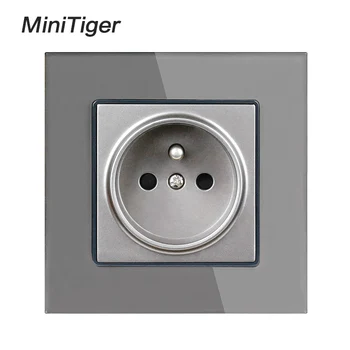 

Minitiger Crystal Glass Panel Wall Power Socket Grounded 16A French Standard Electrical Outlet Black White Gold Grey Colorful