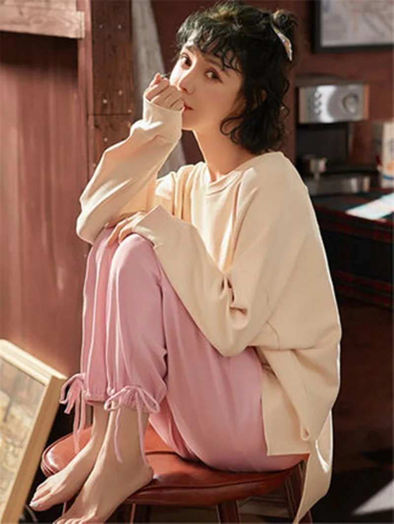 Женская пижама из хлопка с длинным рукавом на осень и зиму, новинка, комплект домашней одежды для отдыха