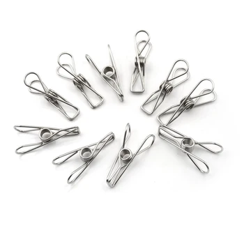 

Clips Home School Supply 10pcs/lot Modern Clamps Silver Binder Clips Clothes Hanging Pegs Stainless Steel Metal Spring Clips