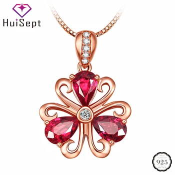 

HuiSept Fashion 925 Silver Necklace with Flower Shaped Ruby Zircon Gemstones Pendant Jewellery for Women Wedding Party Wholesale