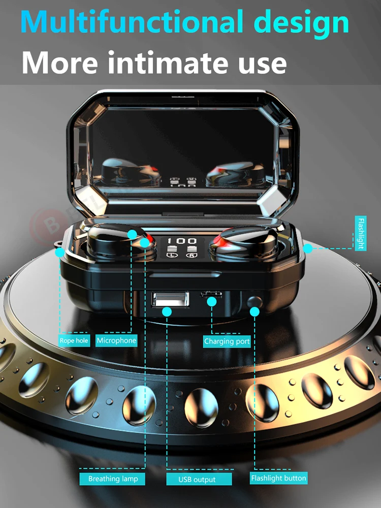 TWS Headphones Wireless Bluetooth 5 1 Earphones With Flashlight Touch Contro Sports Music Headsets Runing Auriculares For Phone