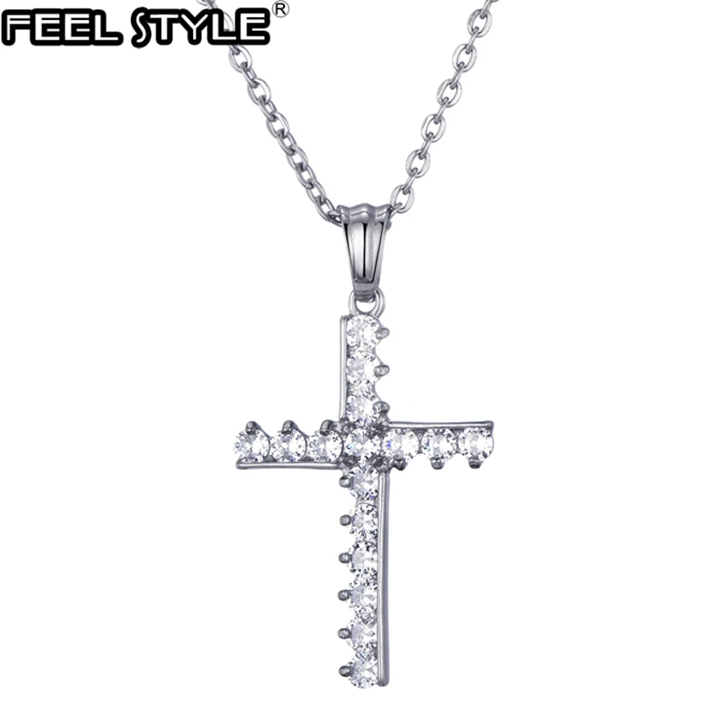 Хип-хоп 316L стразы из нержавеющей стали Iced Out Bling Cross ожерелья с распятием и