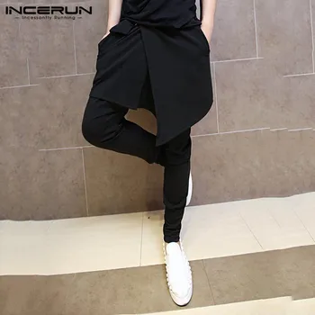 

INCERUN Men Irregular Harem Pants Solid Color Streetwear Trousers Joggers 2020 Punk Style Elastic Waist Fashion Men Skirts Pants