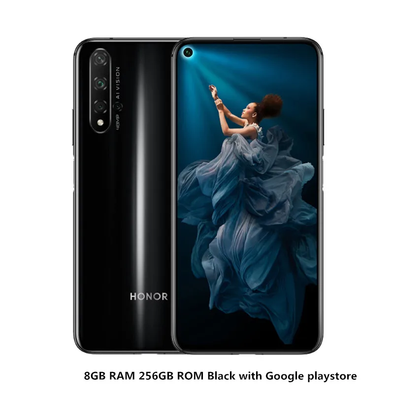 Мобильный телефон Honor 20, 8 ГБ, 128 ГБ, 6,26 дюймов, NFC, 48 Мп+ 16 МП, камера Kirin 980, Восьмиядерный, Android 9, супер зарядка, 3750 мАч, мобильный телефон - Цвет: 8G 256G Black With P