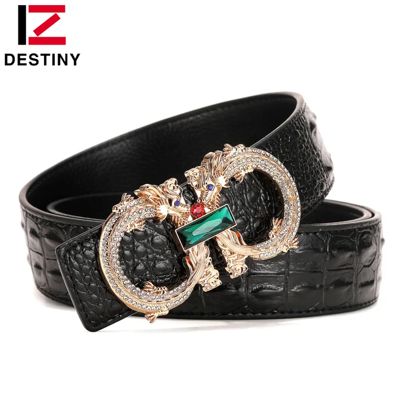 

DESTINY Men Belts Luxury Brand Famous Designer Belt High Quality Male Genuine Leather Strap Wedding Silver Gold Dragon Buckle