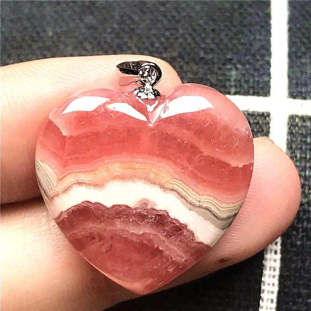 

Real Natural Red Rhodochrosite Heart Pendant Jewelry For Woman Man Argentina Crystal 925 Silver 23x6mm Beads Beauty Stone AAAA