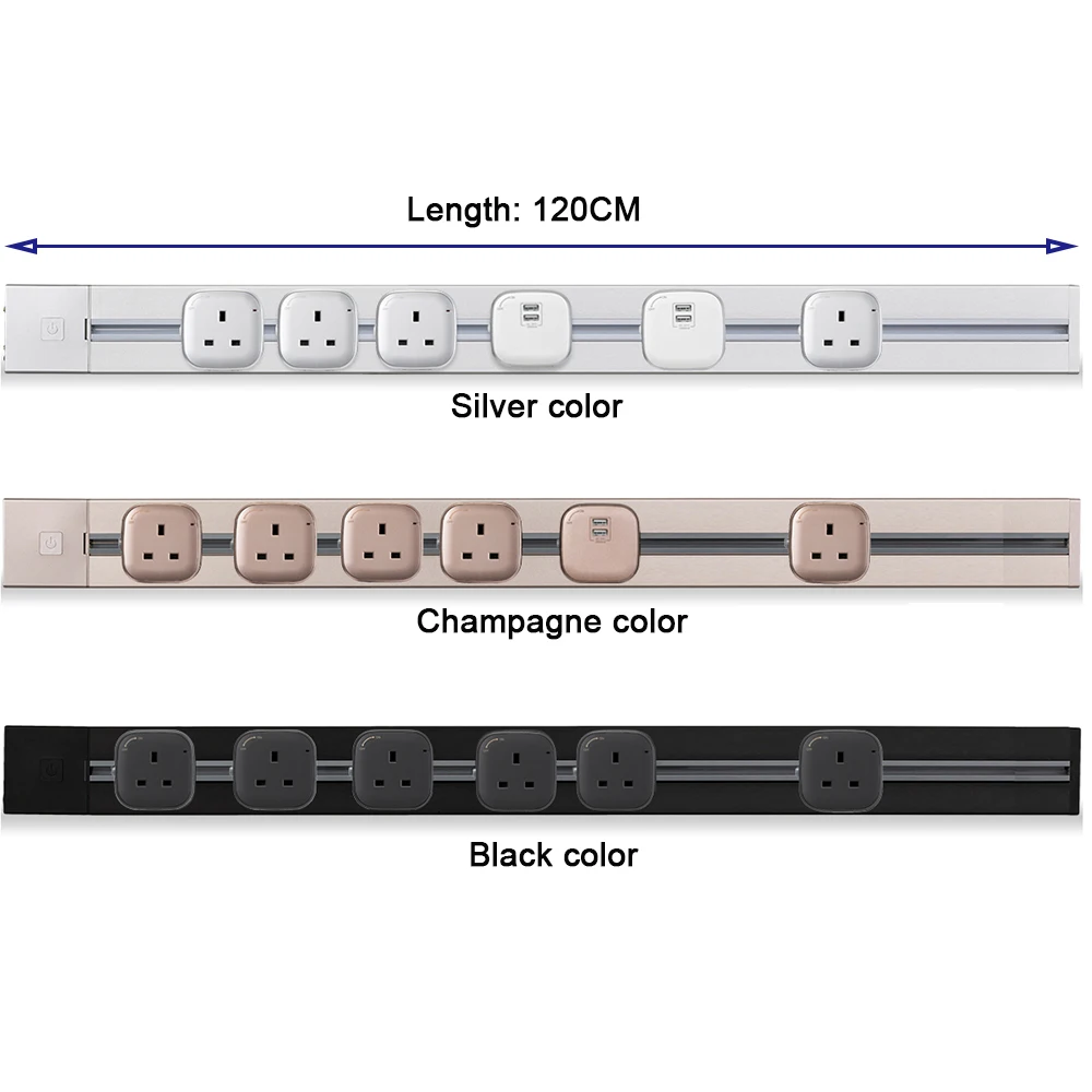 

JOHO Factory Socketbar Aluminum Alloy Track Wall Socket 120cm Stopcontact British Socket Electric LED Light Office Meeting Room
