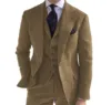 Mens Business 3 Pieces Suits Green Wool Retro Classic Herringbone Pattern Groom Tweed Tuxedos for Wedding (Blazer+Pants+Vest) 2