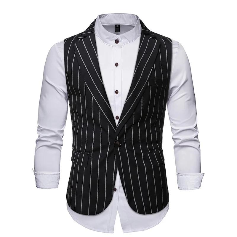 

Men Vests Spring Autumn Business Formal Casual Stripe Black Waistcoat Notch Lapel Single Breasted Daily Life Party Prom Banquet