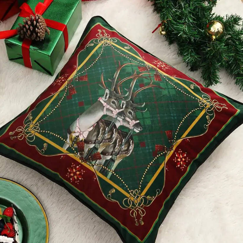 

European Luxury Christmas Cushion Cover 30*50 45*45 Green Merry Christmas Decorative Pillows Sofa Home Decoration Pillowcase