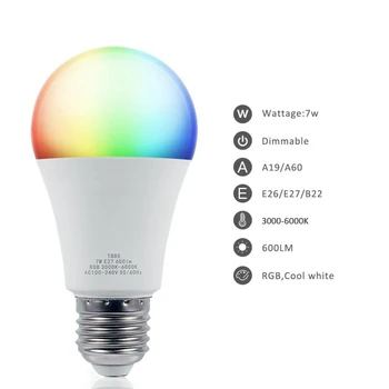 

E27 Wifi Smart LED Light Bulb RGB CW Lamp Voice Control with Alexa Google Home