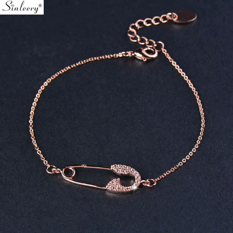 SINLEERY блестящий браслет с подвеской в форме штыря из розового золота и серебра, миниатюрный Хрустальный Браслет Дружбы, Женские Ювелирные изделия SL032 SSK