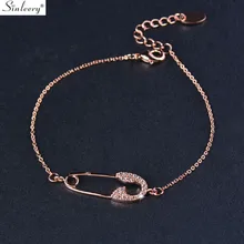 SINLEERY блестящий браслет с подвеской в форме штыря из розового золота и серебра, миниатюрный Хрустальный Браслет Дружбы, Женские Ювелирные изделия SL032 SSK