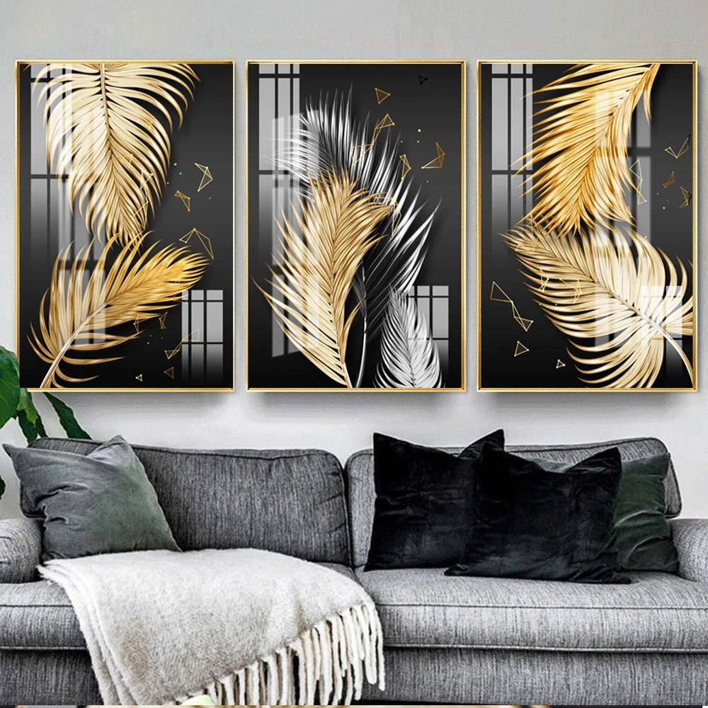 Luxury Modern Minimalist Tropical Plant Decoration Painting on Canvas Golden Leaves Posters Prints Wall Art Living Room Decor