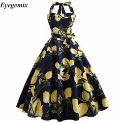 Холтер Jurk Zomer Vrouwen 2019 Mouwloze Bloemenprint Riem Gewaad Femme Elegante Винтаж Jurken ретро рокабилли вечерние платья для выпускного вечера