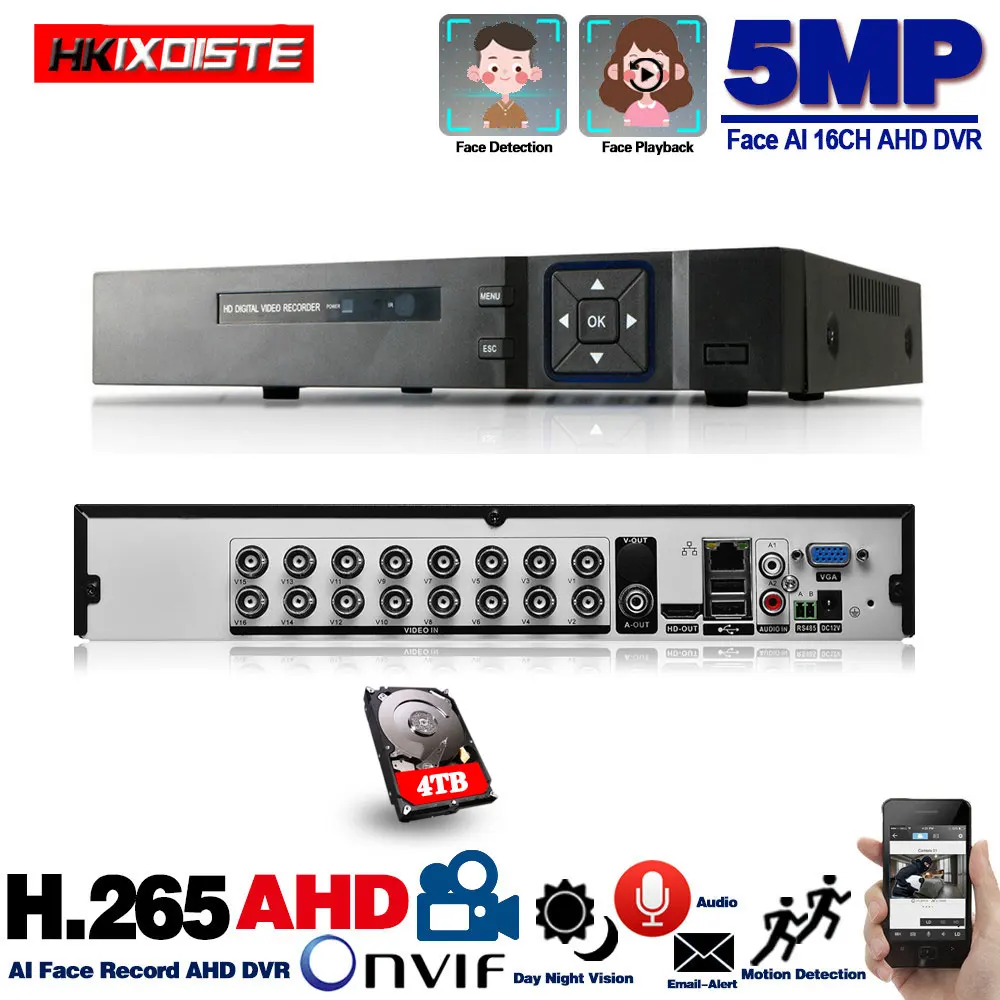 16 канальный AHD DVR 4MP 16CH AHD/CVI/TVI 4M CCTV видеорегистратор гибридный NVR HVR 5 в 1 для системы