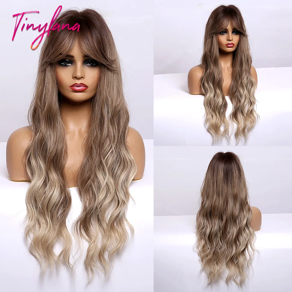 Женские длинные волнистые парики TINY LANA Wo коричнево-светлые синтетические с