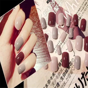 

24pcs top quality new color jump solid color short fake nail patch 3D charm nail decoration beauty nail tool accessories