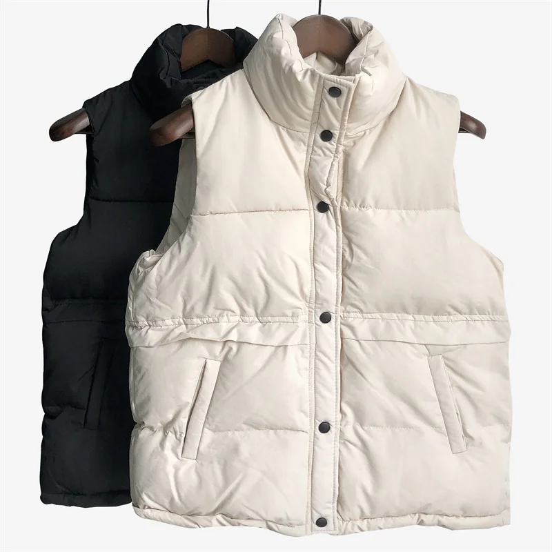 

Winter Down Vest Women Short Sleeveless Vest Jacket Lightweight BodyWarmer Waistcoat Female White Gilets Windbreaker Down Coat