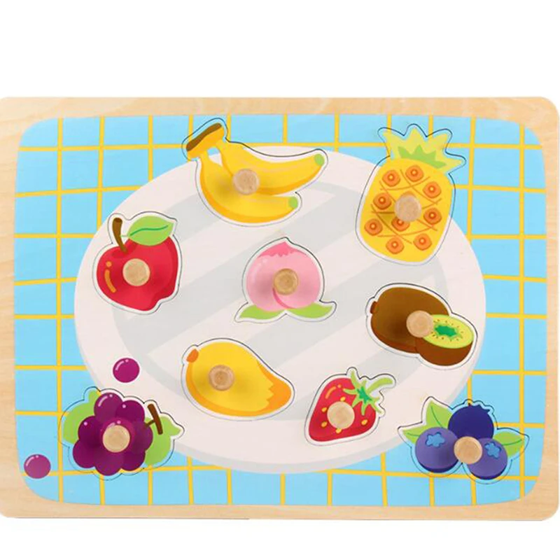 Деревянные головоломки для раннего развития игрушки для детей ручной захват Танграм алфавит, цифры транспортных средств планеты головоломки - Цвет: Fruit platter