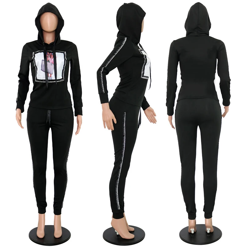Комплект из двух предметов, бархатный женский велюровый спортивный костюм, толстовки с капюшоном, штаны для бега, лоскутные спортивные костюмы, спортивный костюм с рисунком, уличная теплая зимняя одежда, 2 предмета