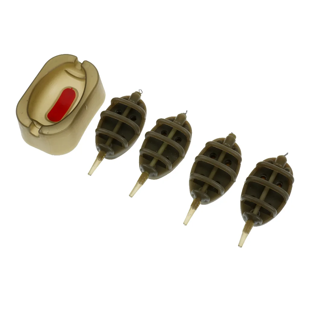 4Pcs/Set Carp Fishing Feeder Set Lead Sinker with Mould Fishing Tackles Mold Set (15g 20g 25g 35g) 