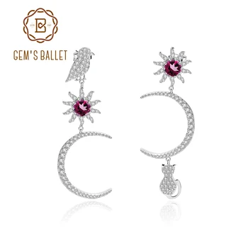 

GEM'S BALLET Handmade Drop Earrings 0.64Ct Natural Rhodolite Garnet 925 Sterling Silver Lovely Sun and Moon Women Fine Jewelry