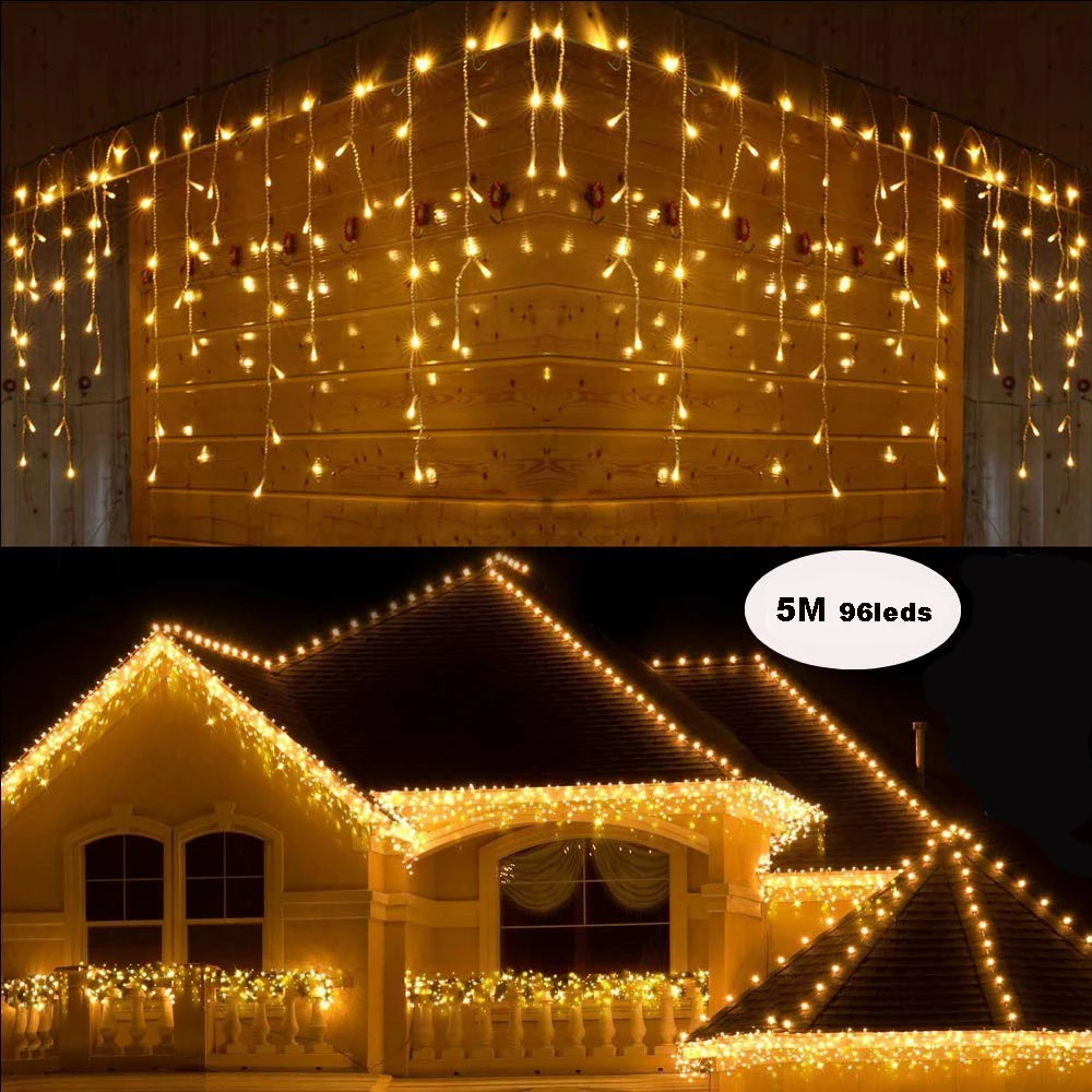 Светодиодный светильник для занавесок, гирлянда, 1x5 м, свисает, 0,4-0,6 м, новогодняя, свадебная, праздничная гирлянда, светодиодный светильник для наружной рождественской декорации