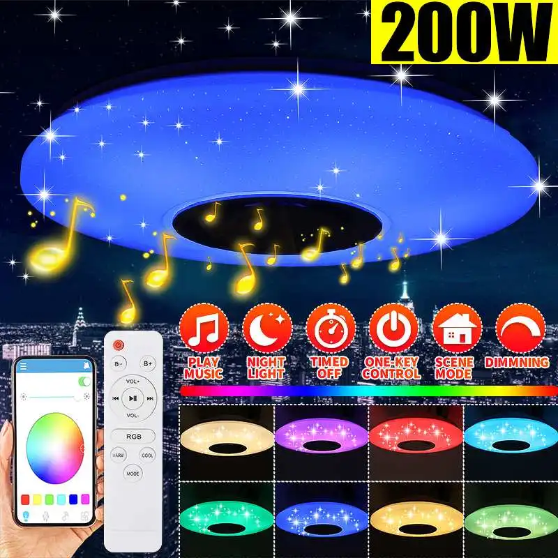 Светодиодный музыкальный потолочный светильник 200 Вт RGB bluetooth динамик лампа для
