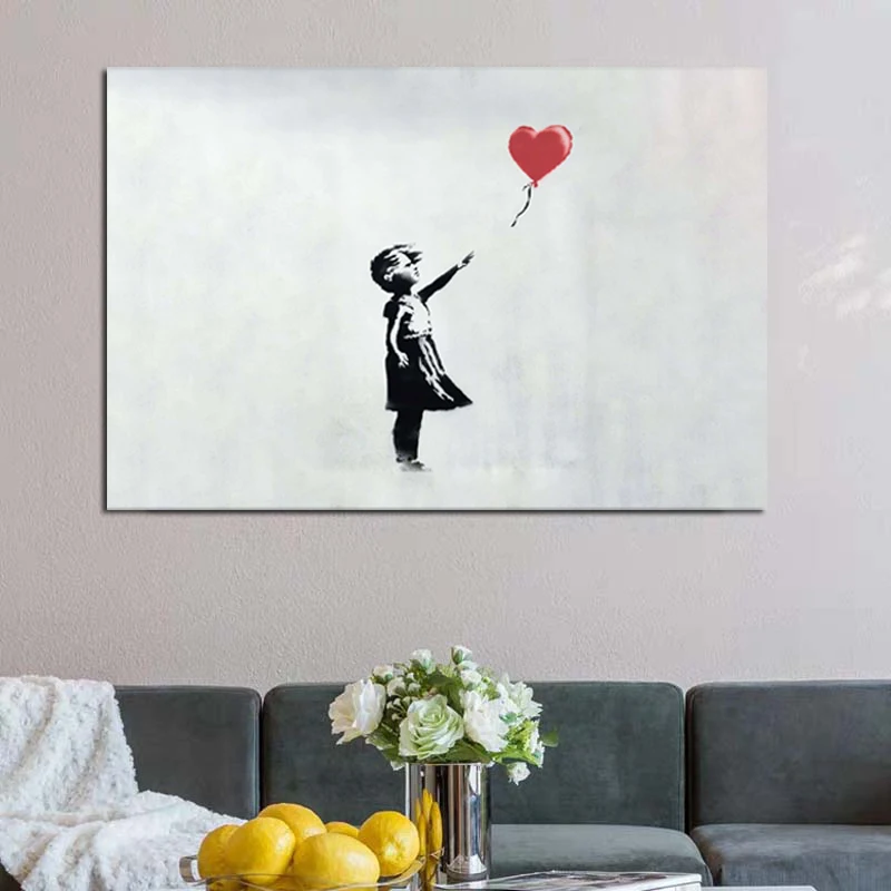 

Street Artwork Girl With Balloon Oil Painting Posters Modern Wall Art Canvas Painting Unique Gift For Art Wall Home Decoration