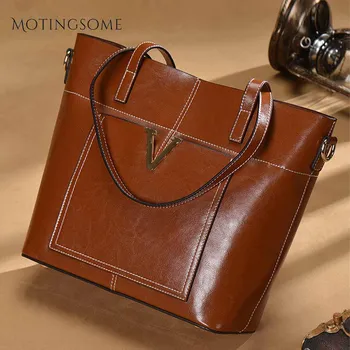 

Luxury Genuine Leather Tote Bag Stylish Women Natural Leather Soft Hand Bag Cowhide Leather Large Shopper Bags Brown 2020 New