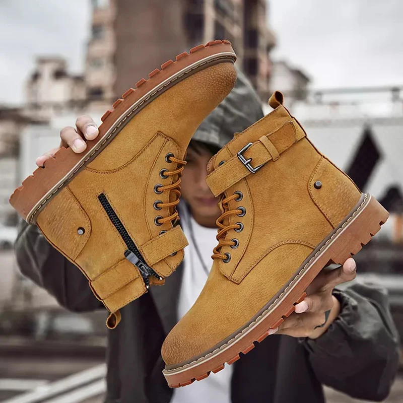 2021 Mode Winter Mannen Laarzen Martin Laarzen Suede Ankle Winter Schoenen  Antislip Motorfiets Laarzen Snowboots Wandelen schoenen Mannen|Motorolie| -  AliExpress