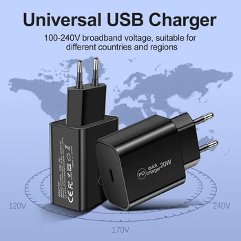 

PD USB Charger Portable 20W Charge for iPhone 12/ mini / 12 Pro / 1 Samsung Xiaomi Mobile Phone Fast Wall Charging EU/US/UK Plug