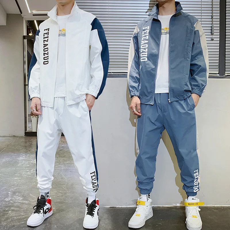 

Spring,Autumn Men's Casual Suits Print Coat+Hip Hop Casual Trouser Mid Waist Harem Pants Tracksuit Men Clothing Ropa Hombre