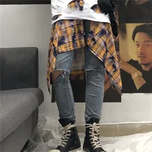 Хип-хоп Высокая уличная кромка с украшением уличные брюки в клетку юбка с талией унисекс Корейская юбка размера плюс женская уличная одежда 50