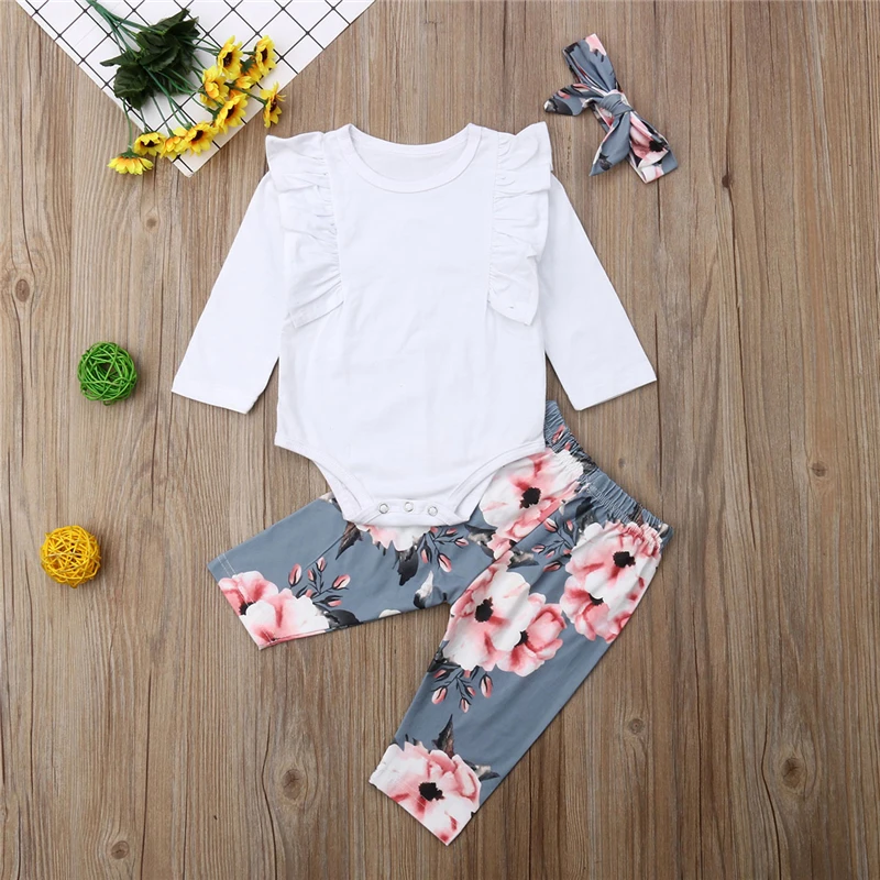 3Pcs new cute Newborn Infant Baby Girls clothes fall clothes solid long