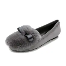 Женские лоферы на кроличьем меху; обувь из искусственной замши на плоской подошве; женская обувь с плюшевой стелькой; сезон осень-зима; водонепроницаемые Мокасины без застежки; Размеры 33-43