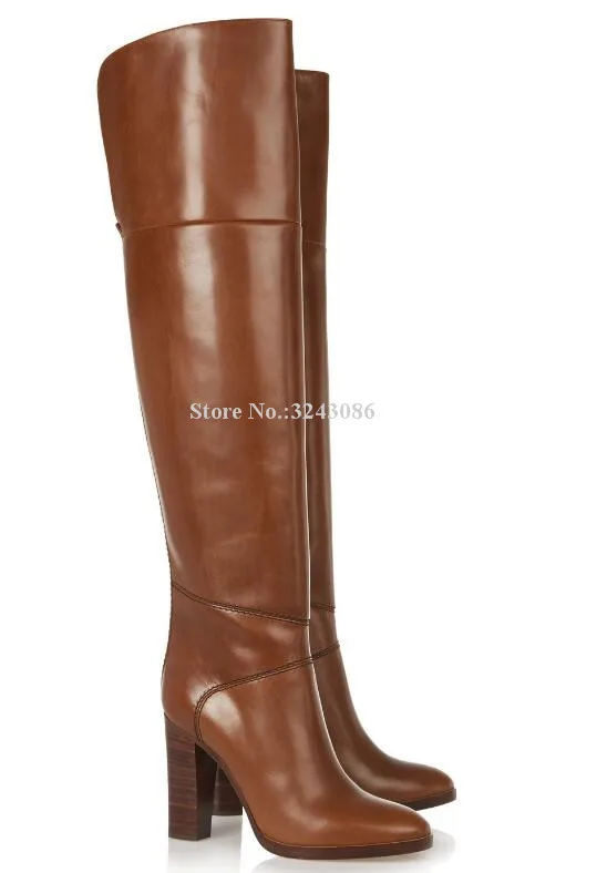 Botas largas de tacón grueso para mujer, zapatos por encima de la rodilla,  de cuero marrón, diseño de marca, de gran tamaño, para Banquete de  celebridades, envío directo|Botas sobre la rodilla| -