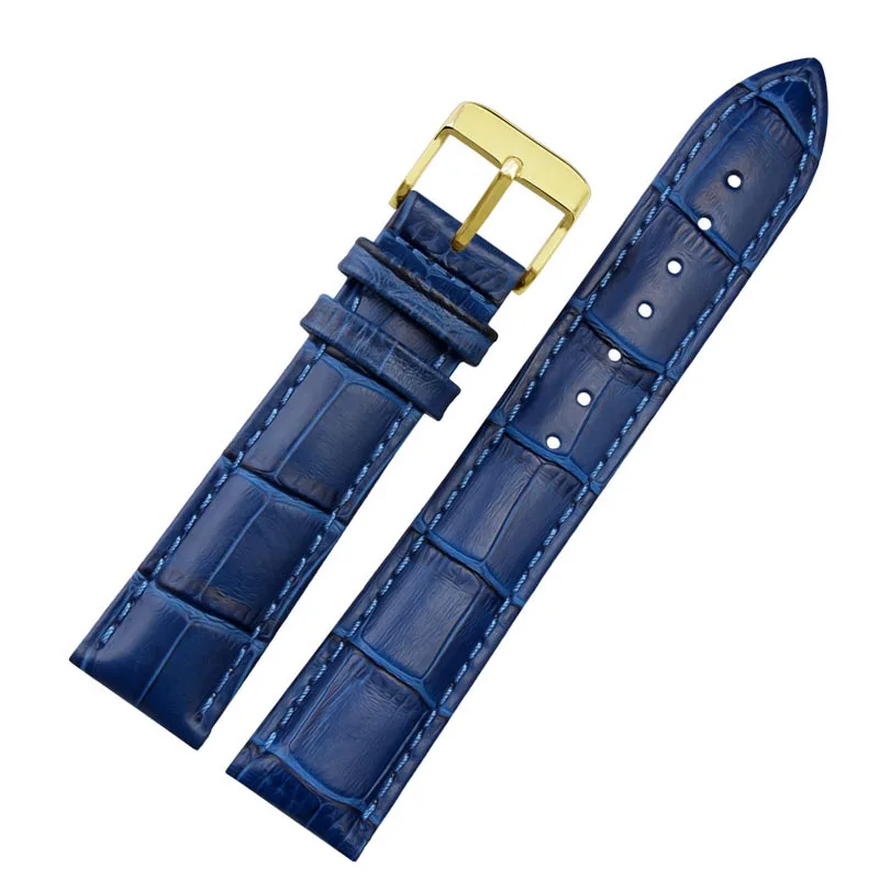 Blue Genuine Leather Watchband Strap