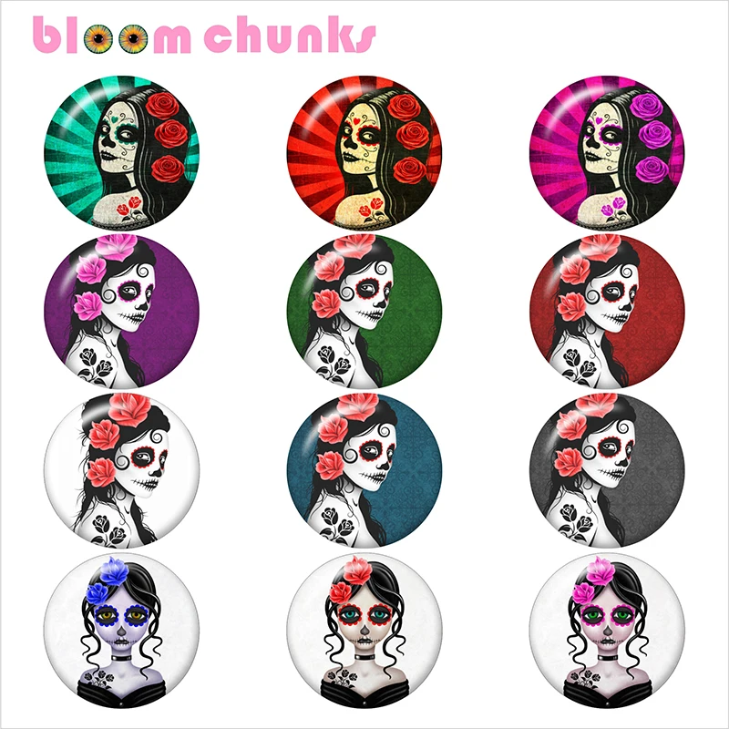 

Halloween flower skull girls 18mm Snap button jewelry DIY Bracelet Round photo glass cabochons TW602
