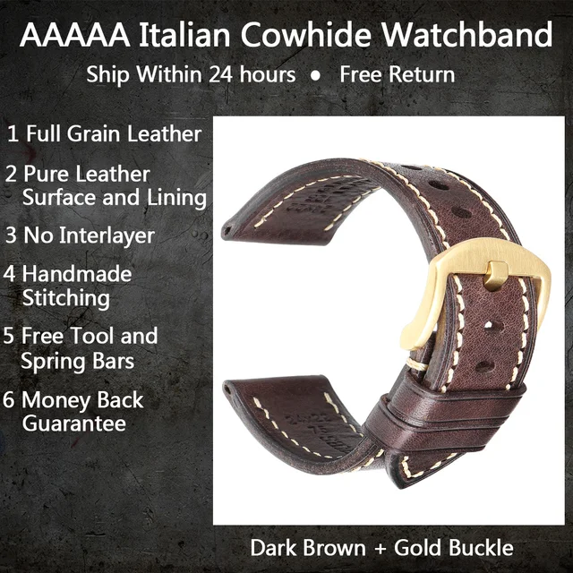 MAIKES Handmade Watch Band Genuine Cow Leather Watch Strap With Butterfly Buckle Bracelet For MONTBLANC Tudor Watchbands DarkBrown G Buckle