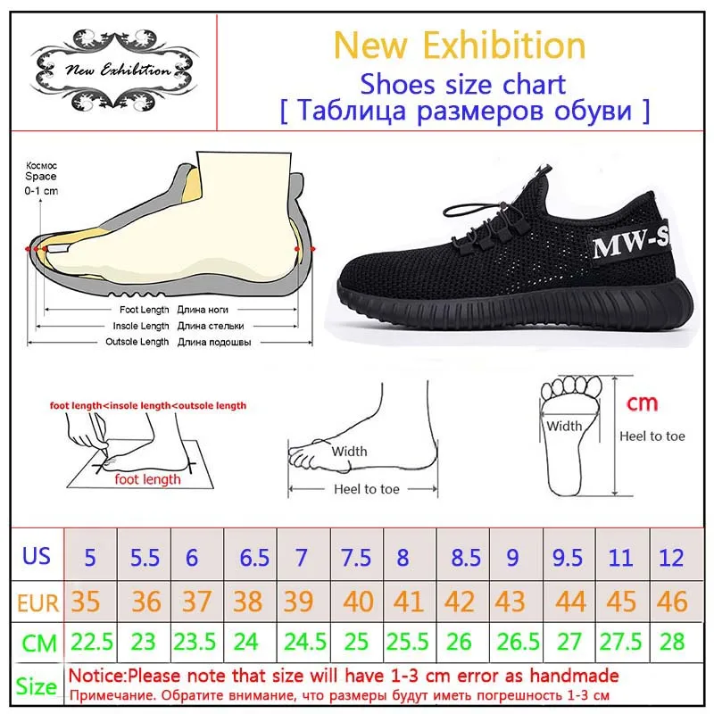 Новая выставка безопасная обувь Для Мужчин's Сталь носком; Рабочая обувь строительных работ кроссовки для улицы, Дышащие Модные защитные ботинки