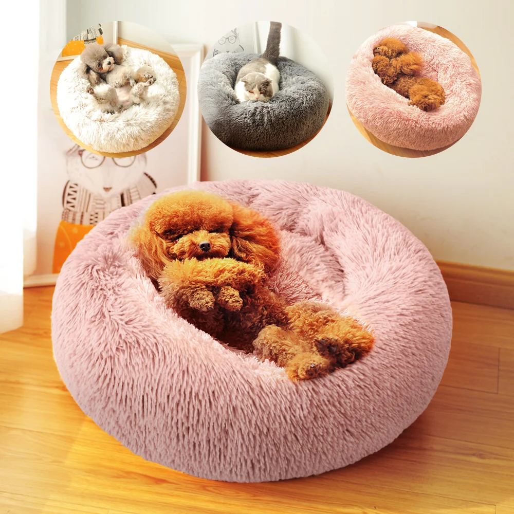 

Pet Dog Bed For Small Dogs Cats Nest Winter Warm Sleeping Bed Puppy Mat Round Plush Cat Bed House Soft Long Plush Cat Bed Round