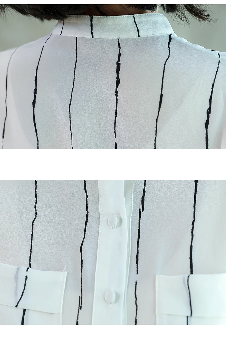 Осенняя Женская шелковая рубашка Осенняя полосатая блуза с длинным рукавом с вертикальным воротником шелковая блузка офисная для женщин#11279