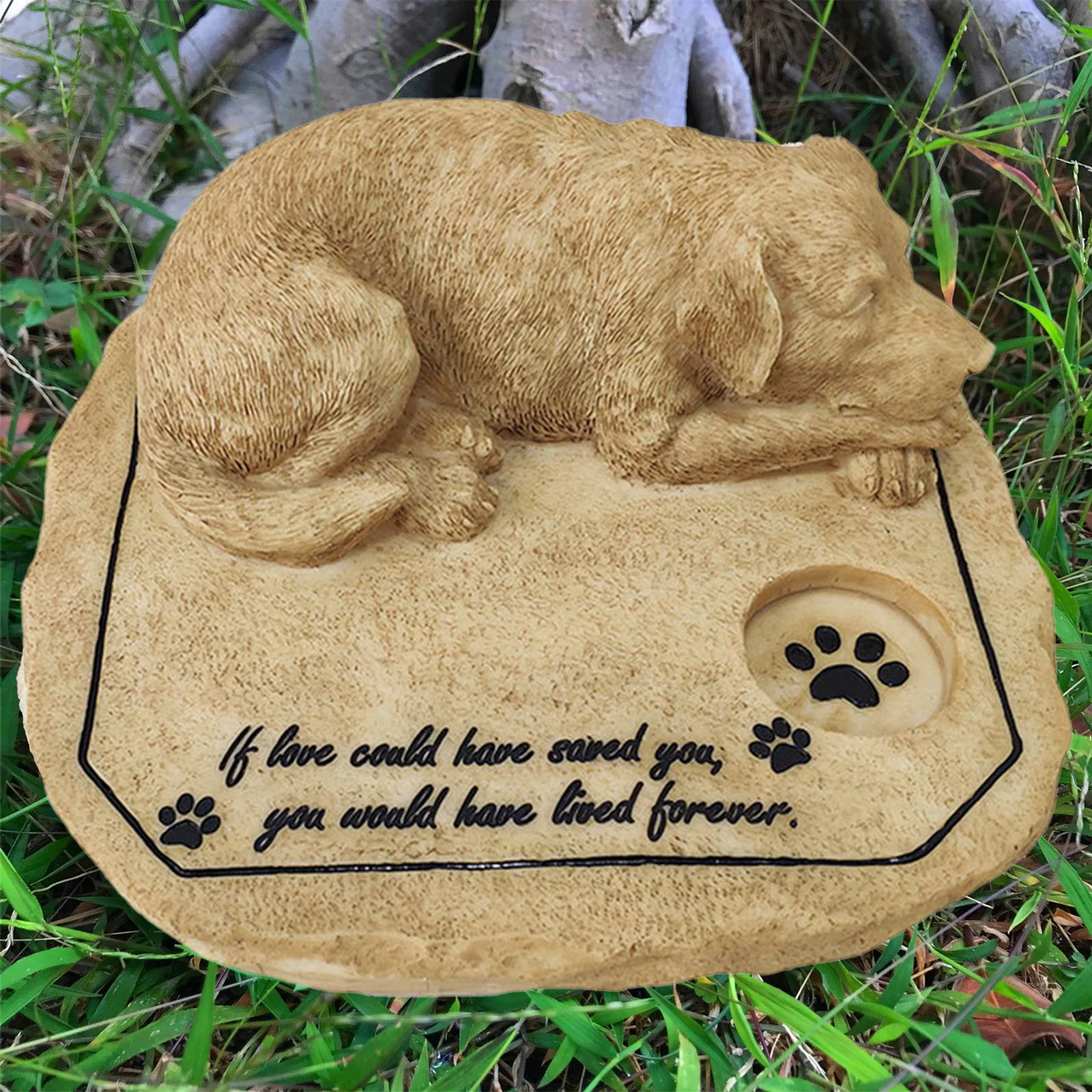 Resin Sleeping Dog Memorial Stone Grave Marker Backyard Tombstone Gift