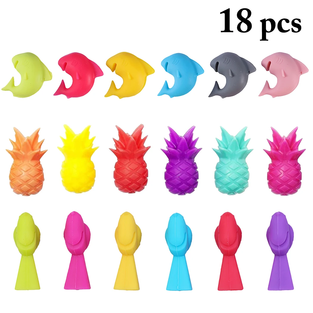 18PCS Silicone Wine Cup Mark Wine Glass Charm Shark Pineapple Bird Glass Marker Drink Tag Bar Accessories