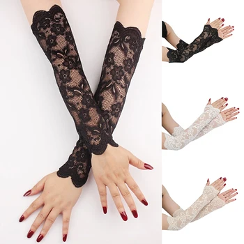 

Summer Women Sexy Lace Arm Sleeves Sunscreen Arm Warmer Wrist Scar Covered Driving Cycling Fingerless Gloves 38CM Sleeves