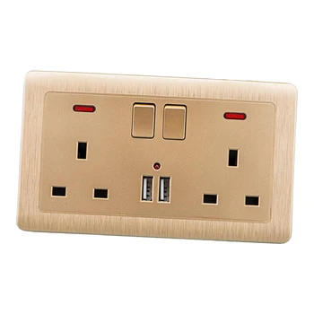 

2 Gang 13A British Wall Switch Double Sockets with 2 Ultra USB Charger Outlet