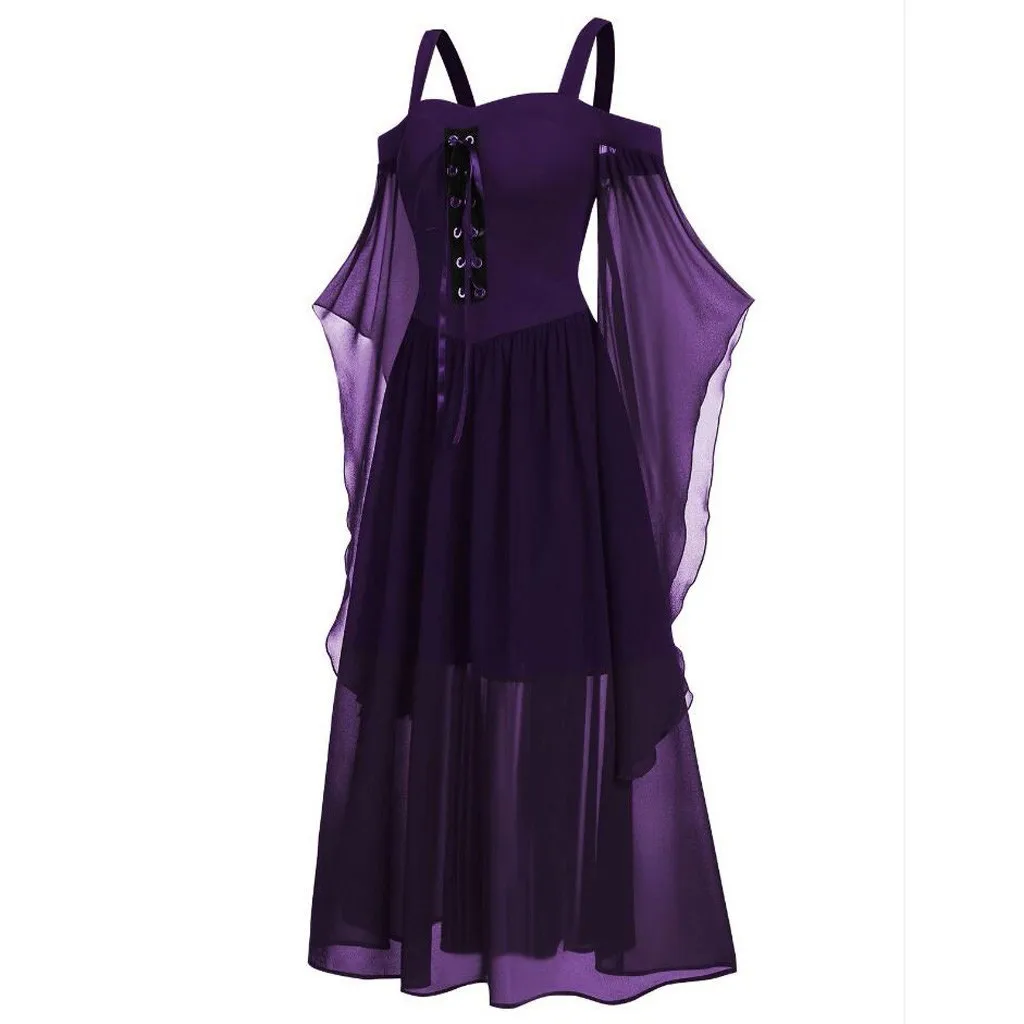 Винтажное новое платье женское плюс размер 5XL платье 6 цветов холодное плечо рукав летучая мышь кружева вверх Хэллоуин вечерние платья